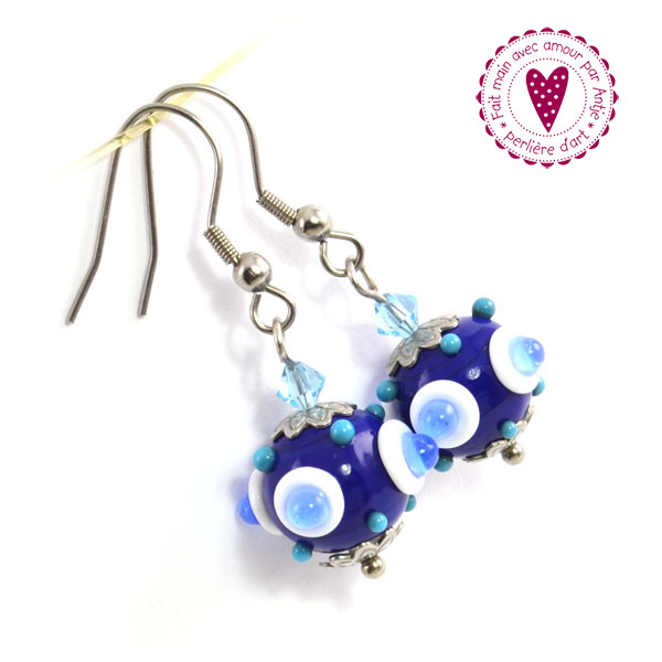 Boucles d'oreilles • perles au chalumeau • bleu